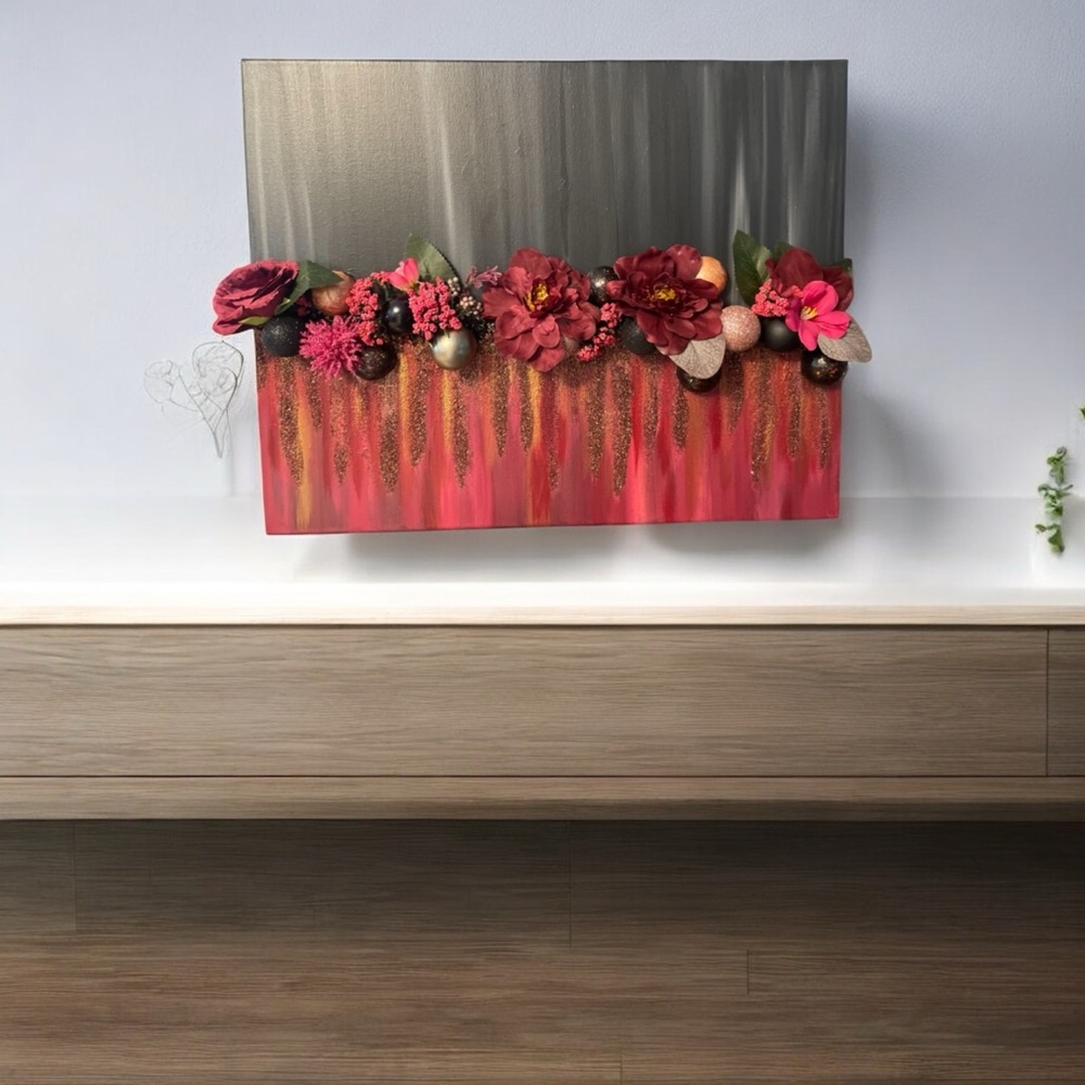 Floral Wall Art with Red Accents